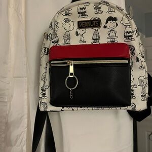 Peanuts Character Print Backpack - Black, Red, and White